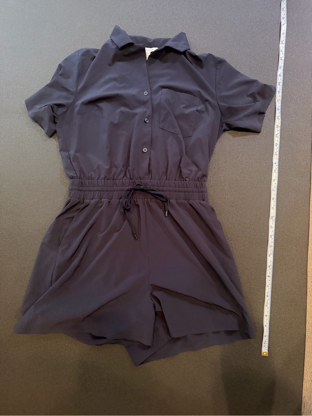 Athleta Navy Short-Sleeve Button Romper Size small tall